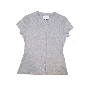 Reformation Raelynn Button Front Org Cotton Knit Top Large Heather Grey